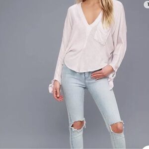 Free People Morning Dolman Tie Sleeve Popover Gauze Top Blouse White Pin…